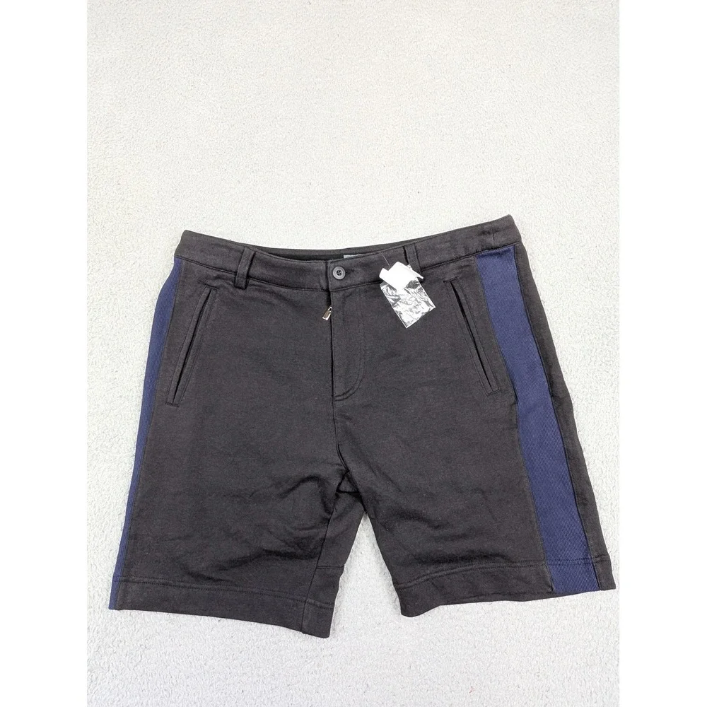 Gray Saks Fifth Avenue Shorts Mens XL Black Blue Side Stripe Zip Fly Pocket